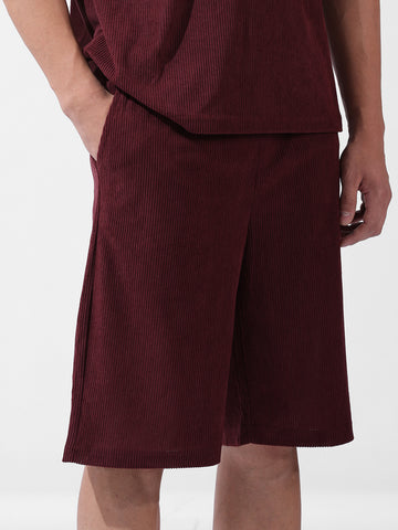 Men's Maroon Relaxed Fit Solid Varsity Coordinates