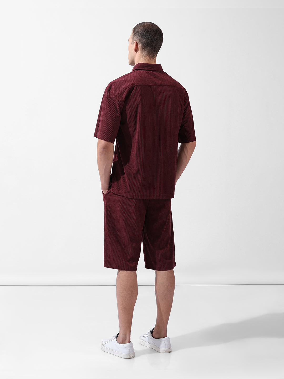 Men's Maroon Relaxed Fit Solid Varsity Coordinates