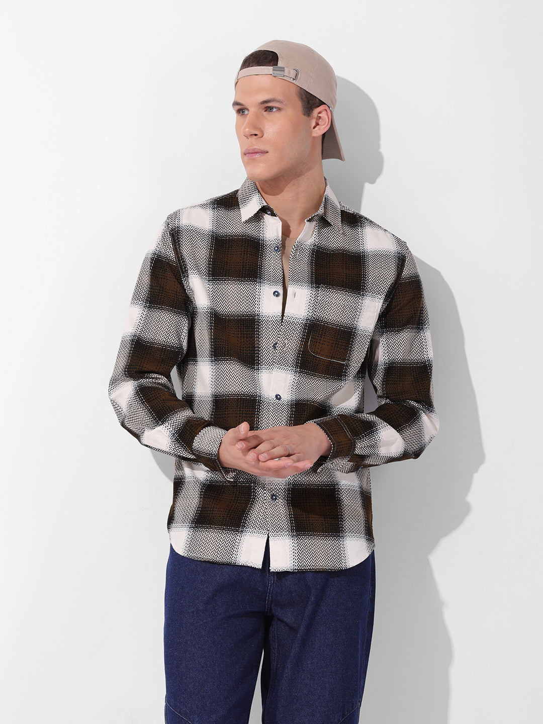 Men's Navy Blue Regular Fit Printed Casual Shirt