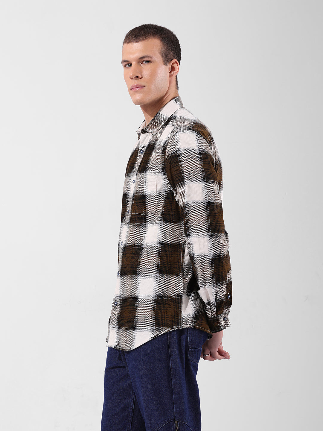 Men's Navy Blue Regular Fit Printed Casual Shirt