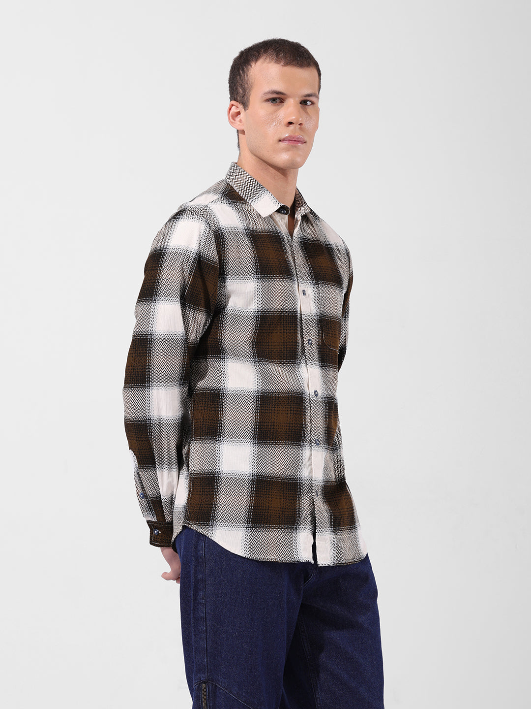 Men's Navy Blue Regular Fit Printed Casual Shirt