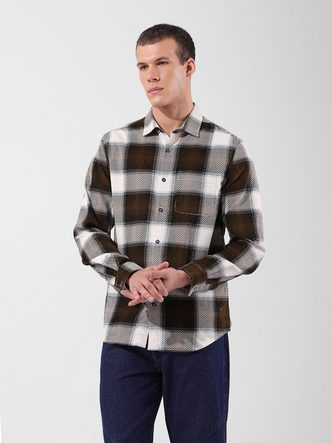 Men's Navy Blue Regular Fit Printed Casual Shirt