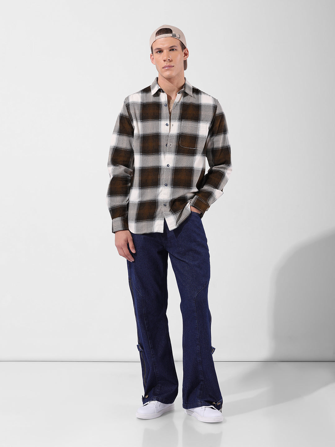 Men's Navy Blue Regular Fit Printed Casual Shirt