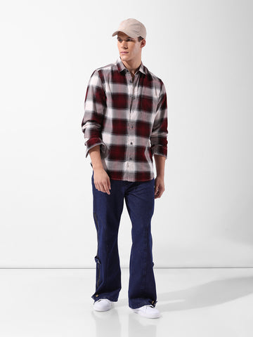 Men's Brown Regular Fit Checkered Casual Shirt