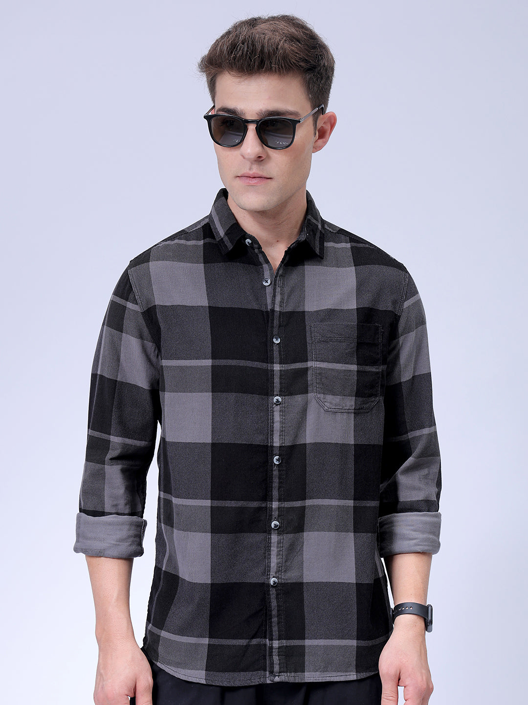 Men's Grey Regular Fit Solid Casual Shirt