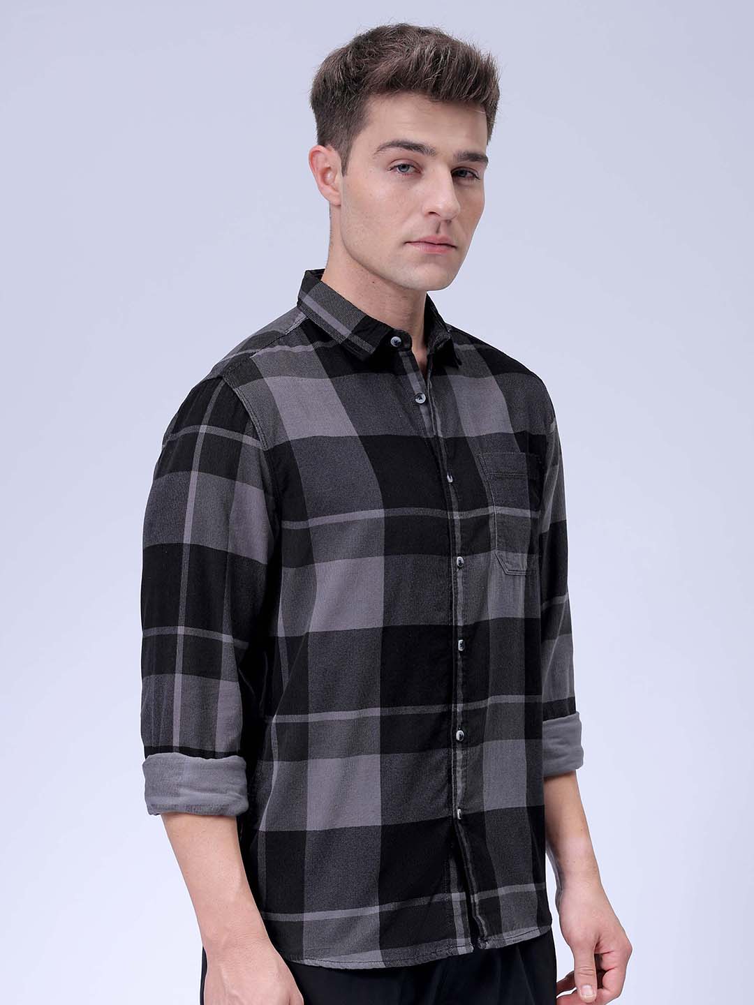 Men's Grey Regular Fit Solid Casual Shirt