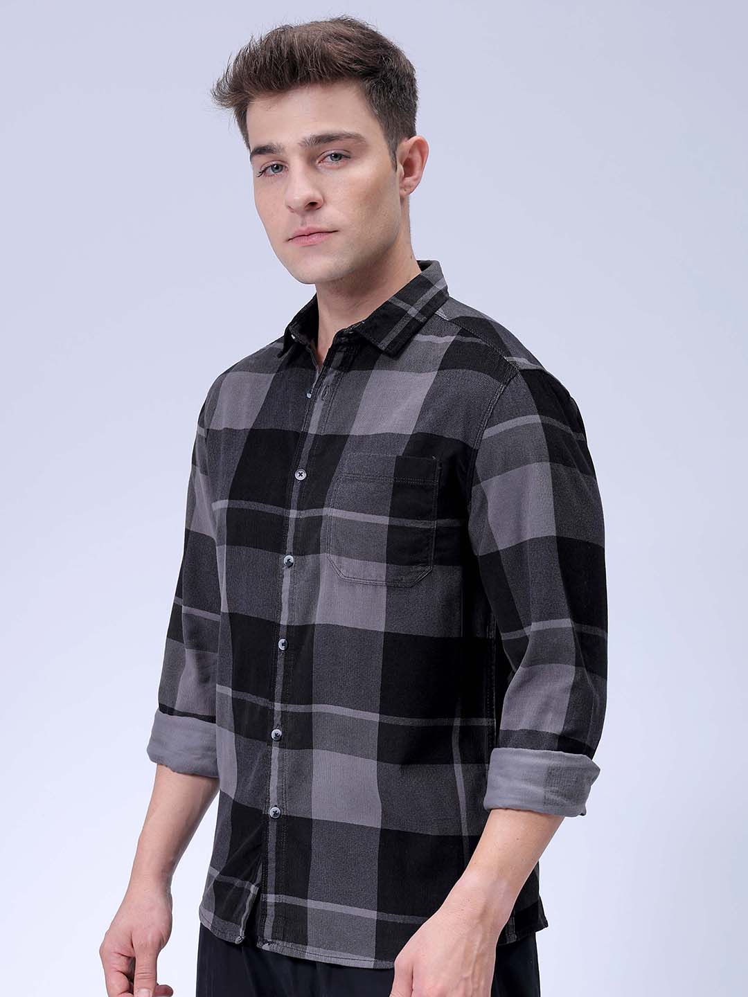 Men's Grey Regular Fit Solid Casual Shirt