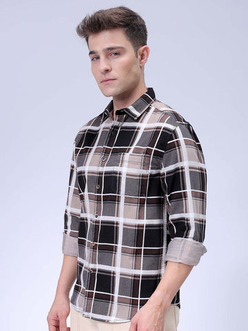 Men's Brown Regular Fit Solid Casual Shirt