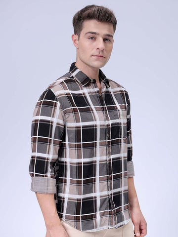 Men's Brown Regular Fit Solid Casual Shirt