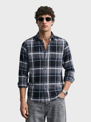 Men's Grey Regular Fit Checkered Casual Shirt