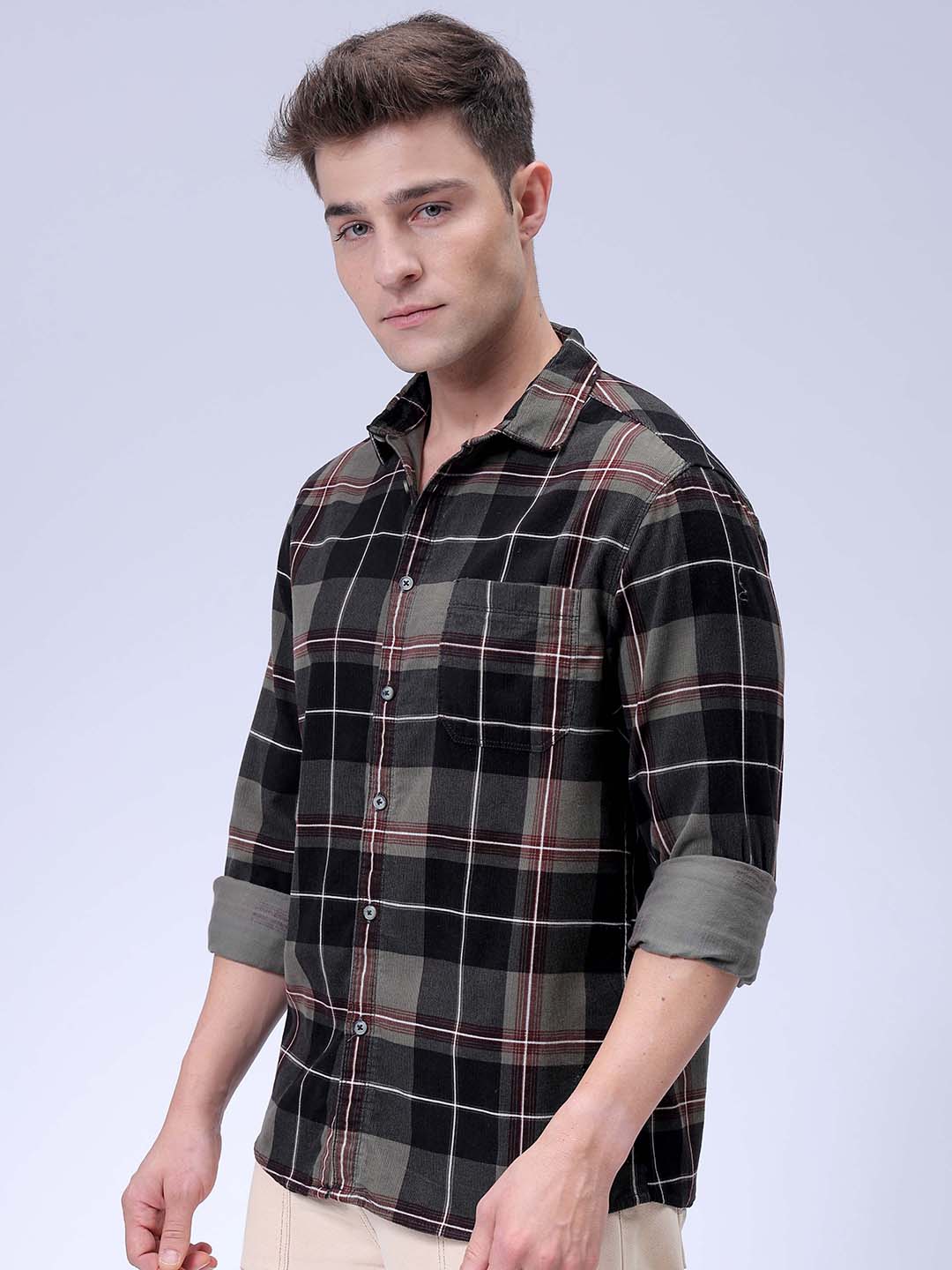 Men's Olive Regular Fit Solid Casual Shirt