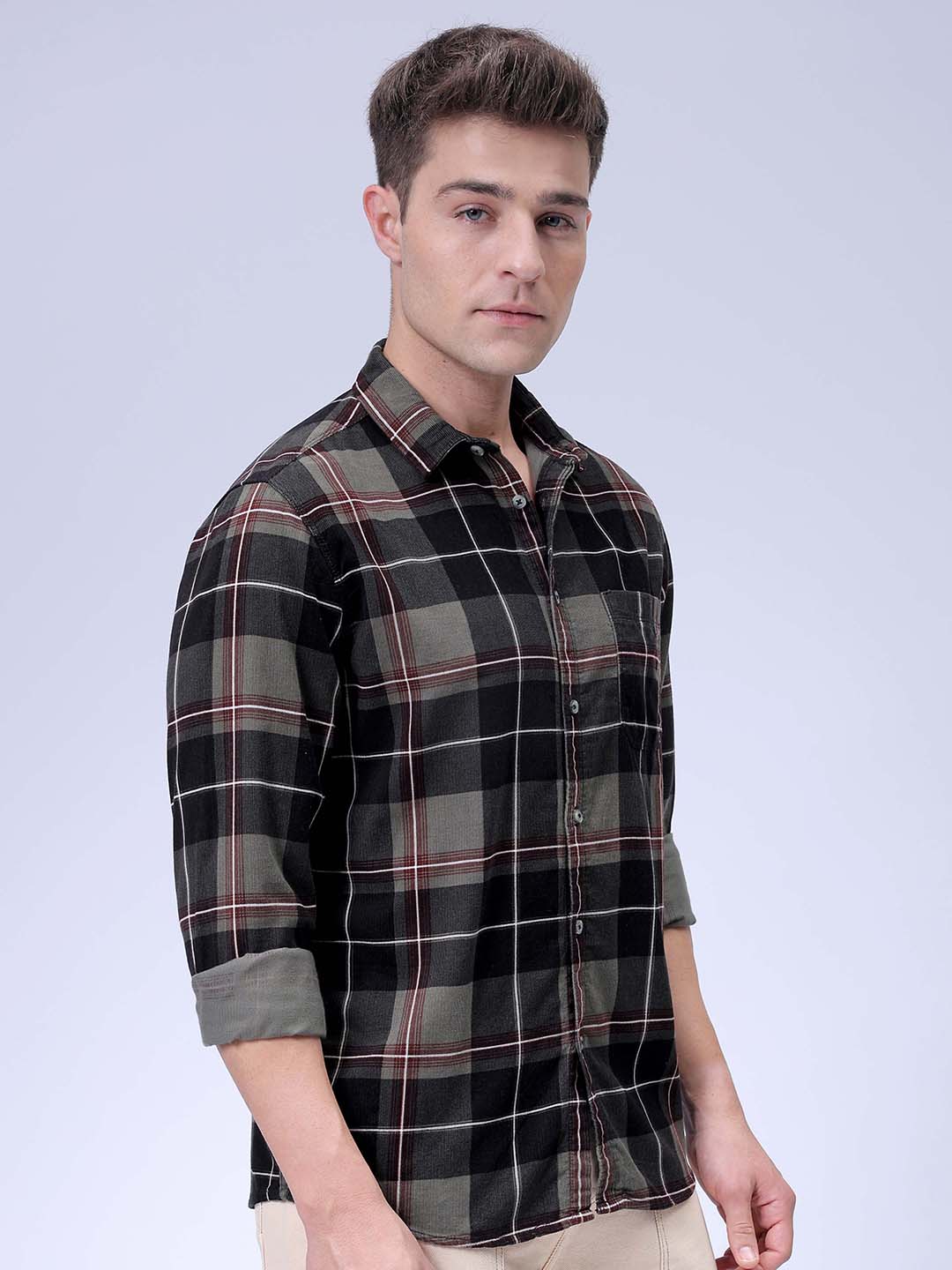 Men's Olive Regular Fit Solid Casual Shirt