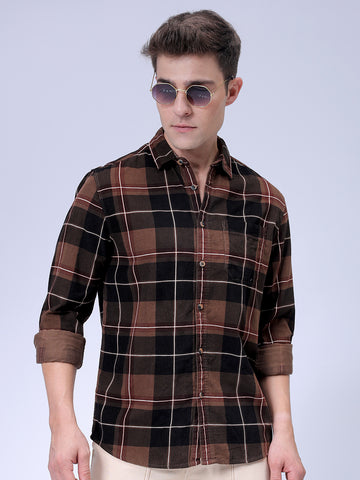 Men's Brown Regular Fit Solid Casual Shirt