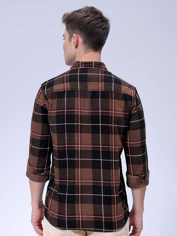 Men's Brown Regular Fit Solid Casual Shirt