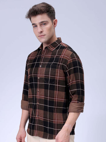 Men's Brown Regular Fit Solid Casual Shirt