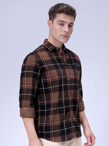Men's Brown Regular Fit Solid Casual Shirt