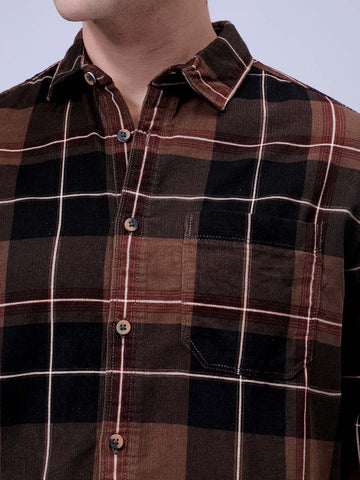Men's Brown Regular Fit Solid Casual Shirt