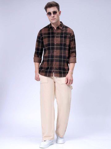 Men's Brown Regular Fit Solid Casual Shirt