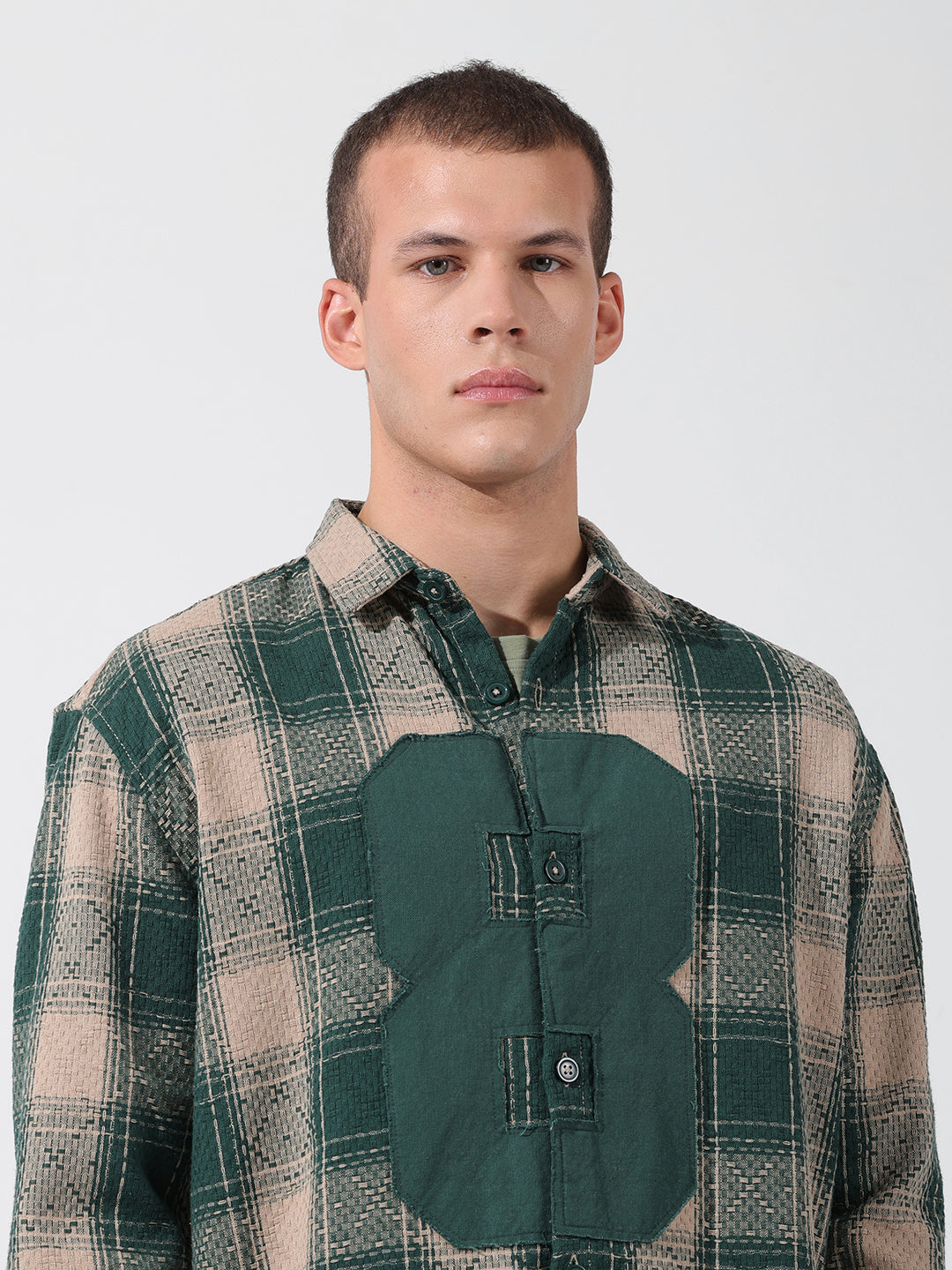 Men's Green Relaxed Fit Checked Resort Wear Shirt