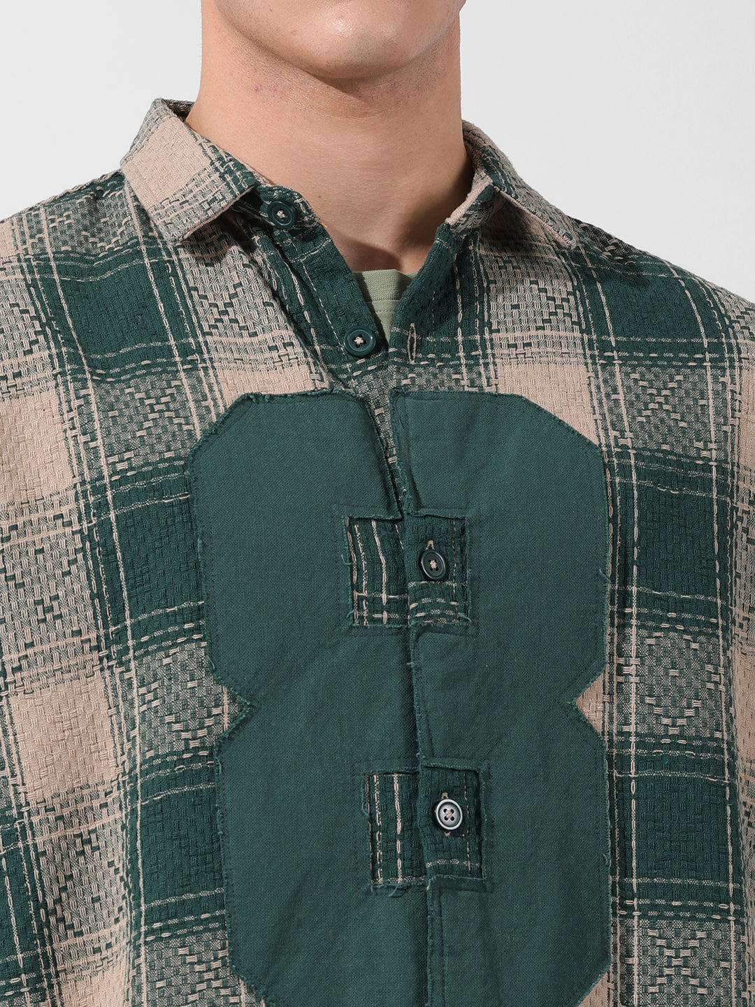 Men's Green Relaxed Fit Checked Resort Wear Shirt