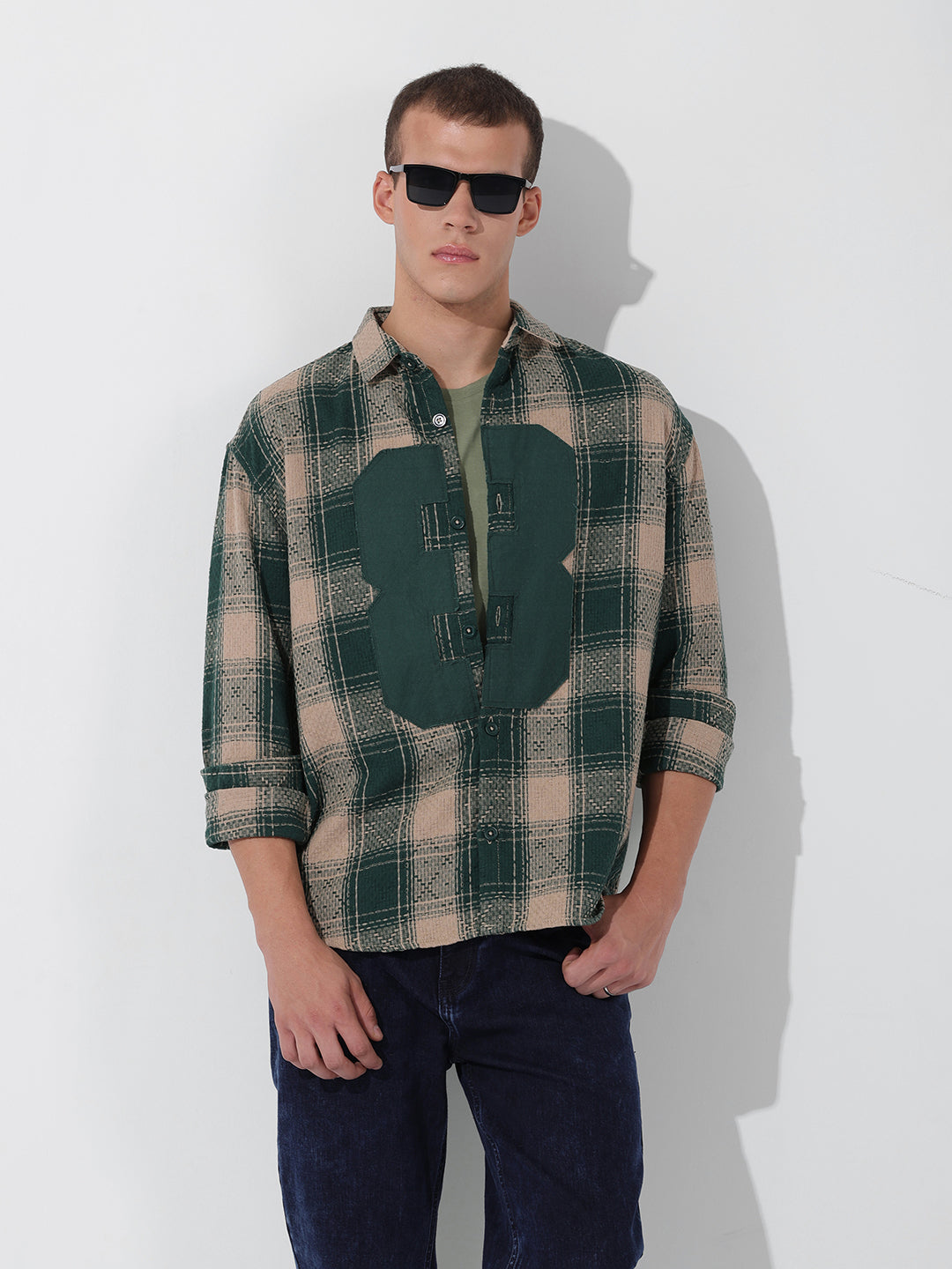 Men's Green Relaxed Fit Checked Shirt