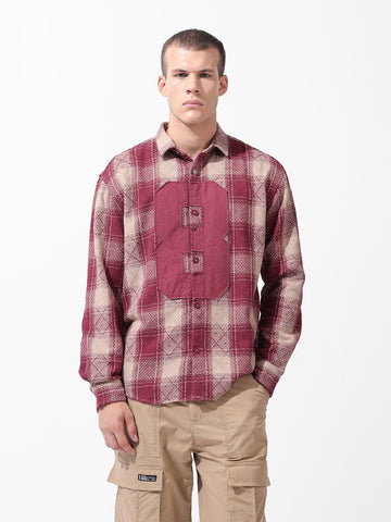 Men's Maroon Relaxed Fit Checked Resort Wear Shirt