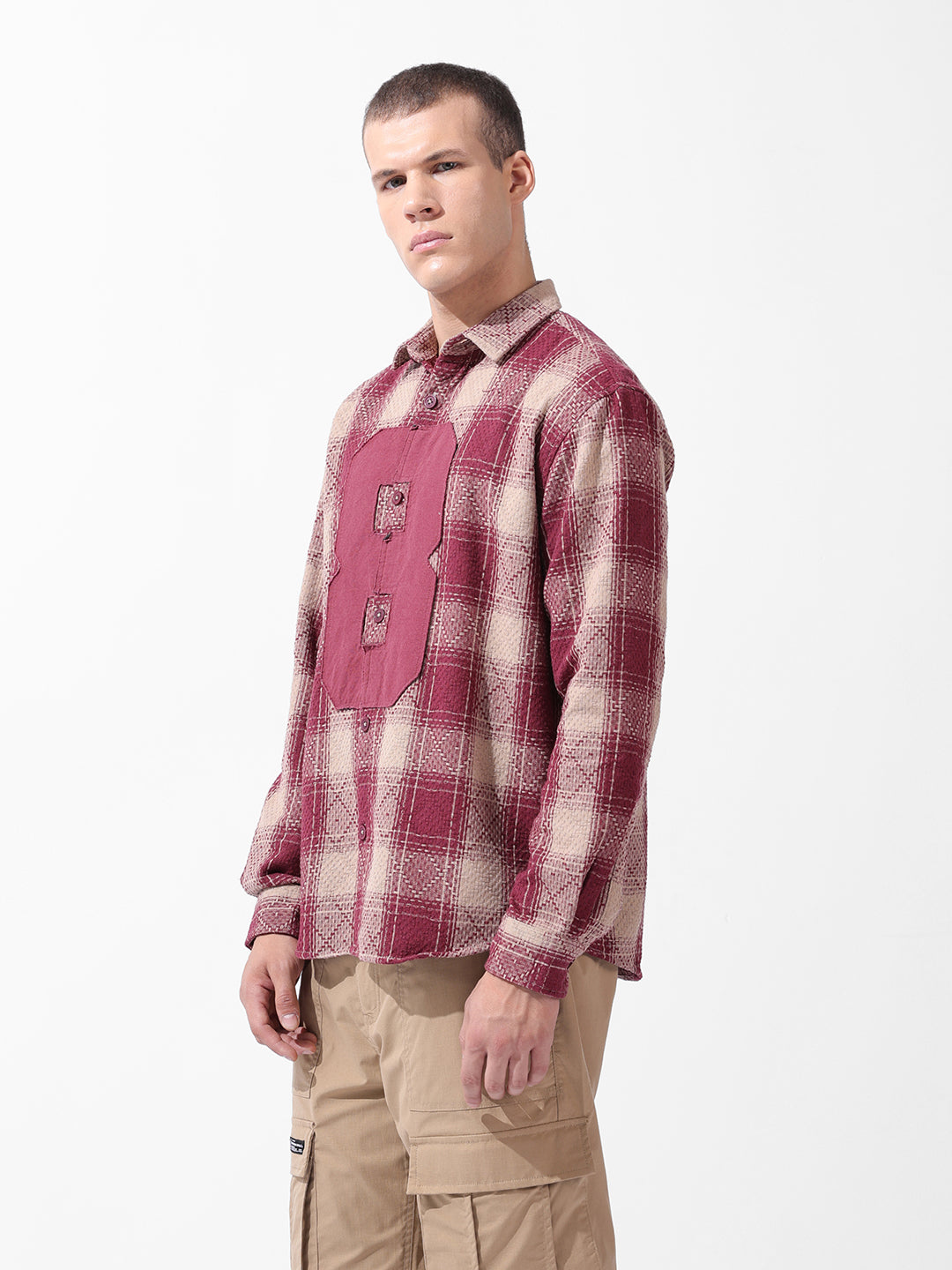 Men's Maroon Relaxed Fit Checked Resort Wear Shirt