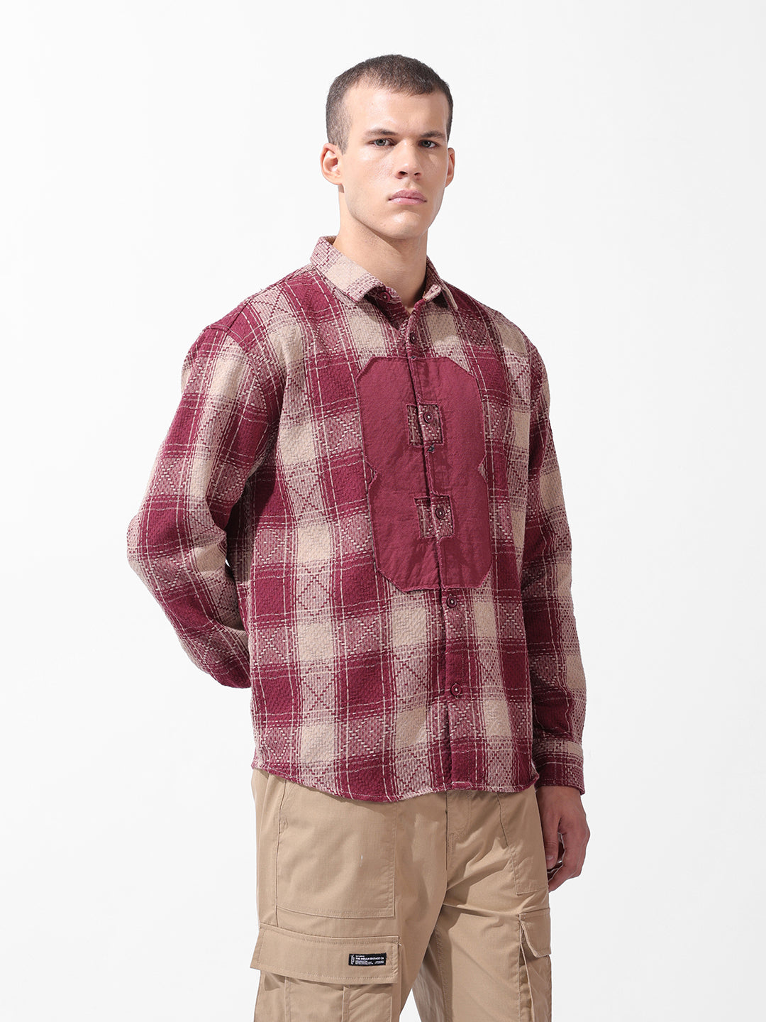 Men's Maroon Relaxed Fit Checked Resort Wear Shirt