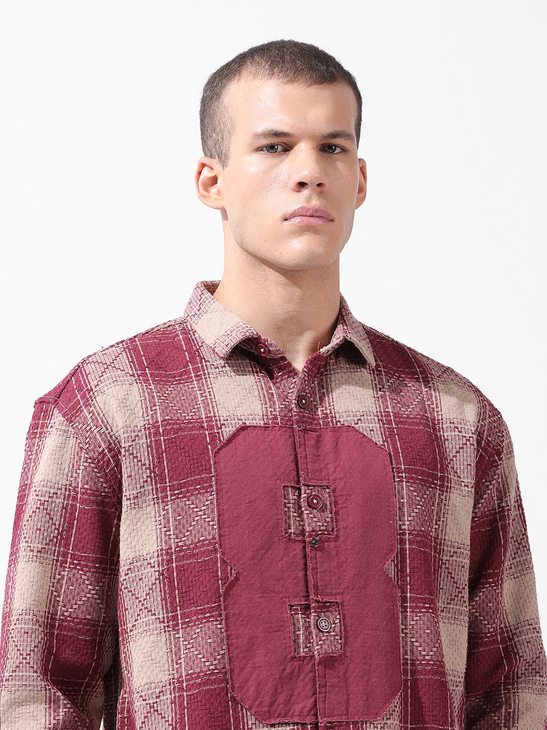 Men's Maroon Relaxed Fit Checked Resort Wear Shirt