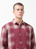 Men's Maroon Relaxed Fit Checked Resort Wear Shirt