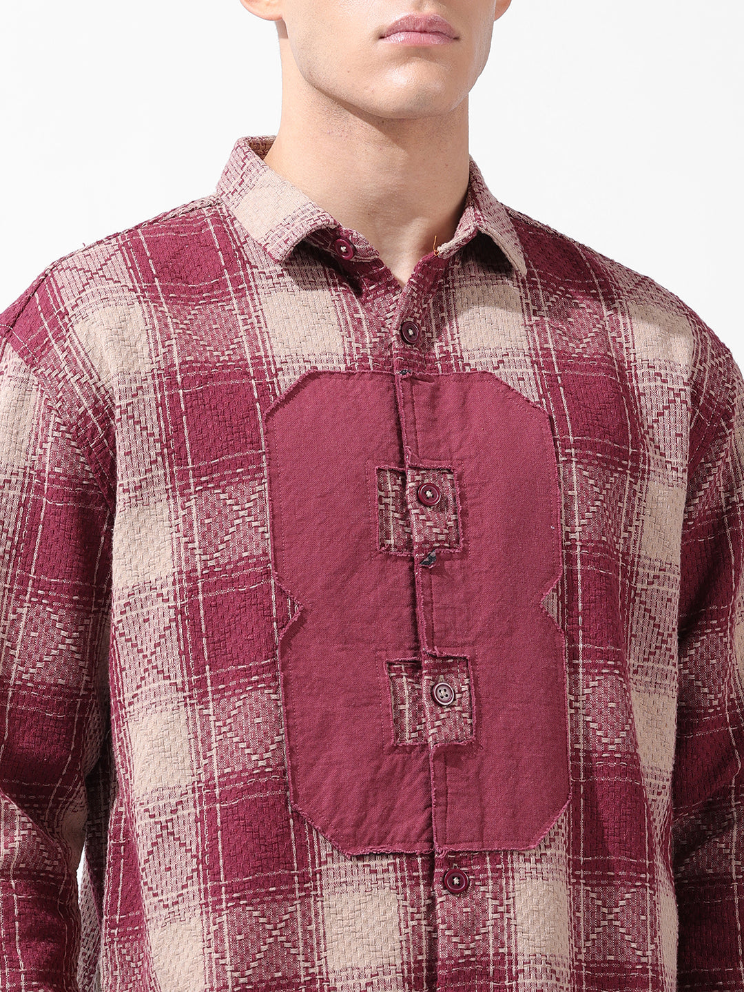 Men's Maroon Relaxed Fit Checked Resort Wear Shirt