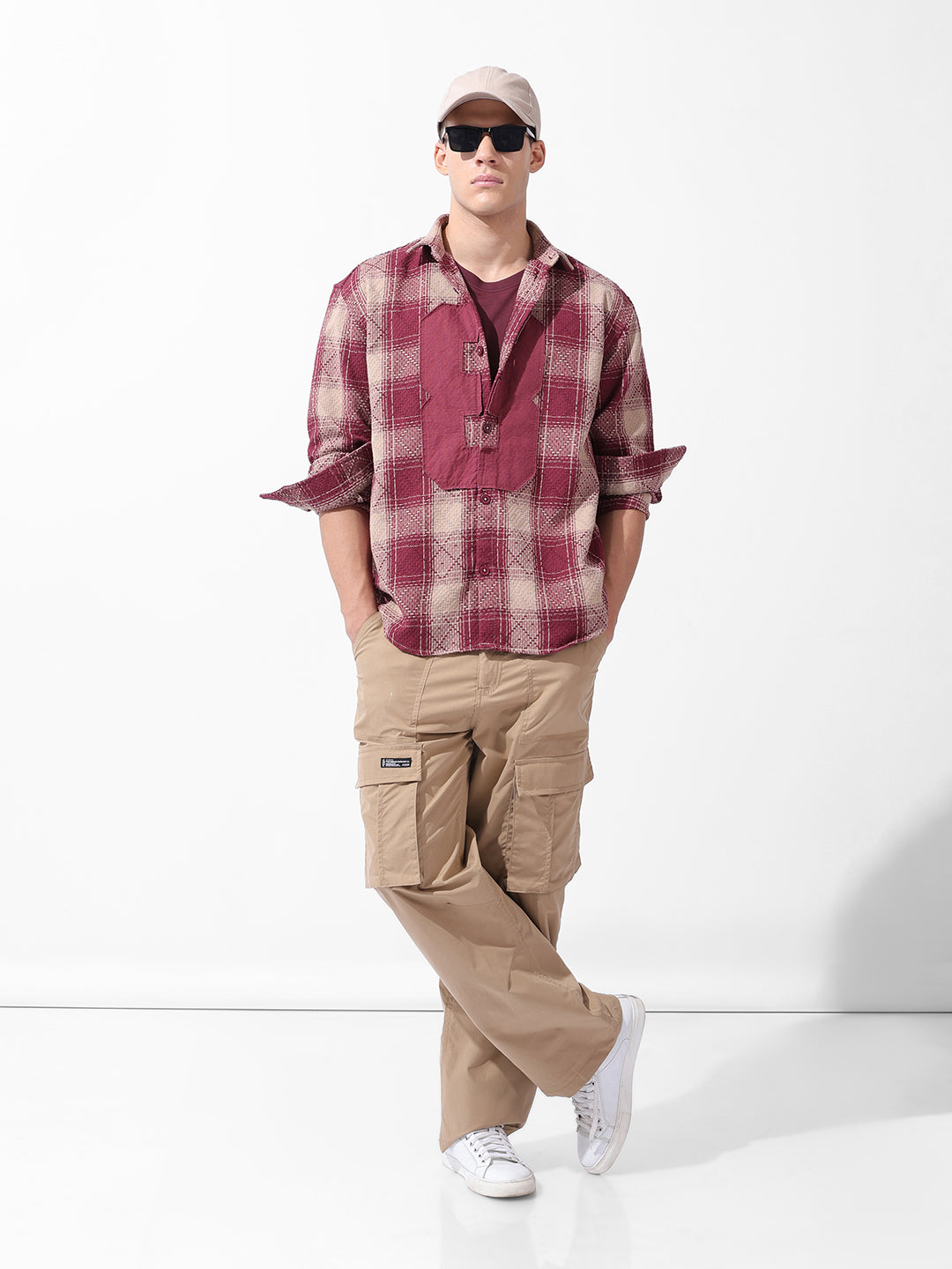 Men's Maroon Relaxed Fit Checked Resort Wear Shirt
