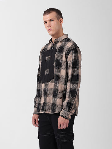 Men's Black Relaxed Fit Checked Resort Wear Shirt