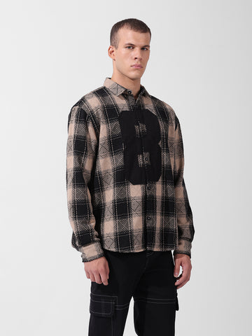 Men's Black Relaxed Fit Checked Resort Wear Shirt