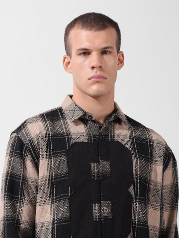 Men's Black Relaxed Fit Checked Resort Wear Shirt