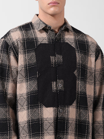 Men's Black Relaxed Fit Checked Resort Wear Shirt