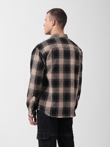 Men's Black Relaxed Fit Checked Resort Wear Shirt