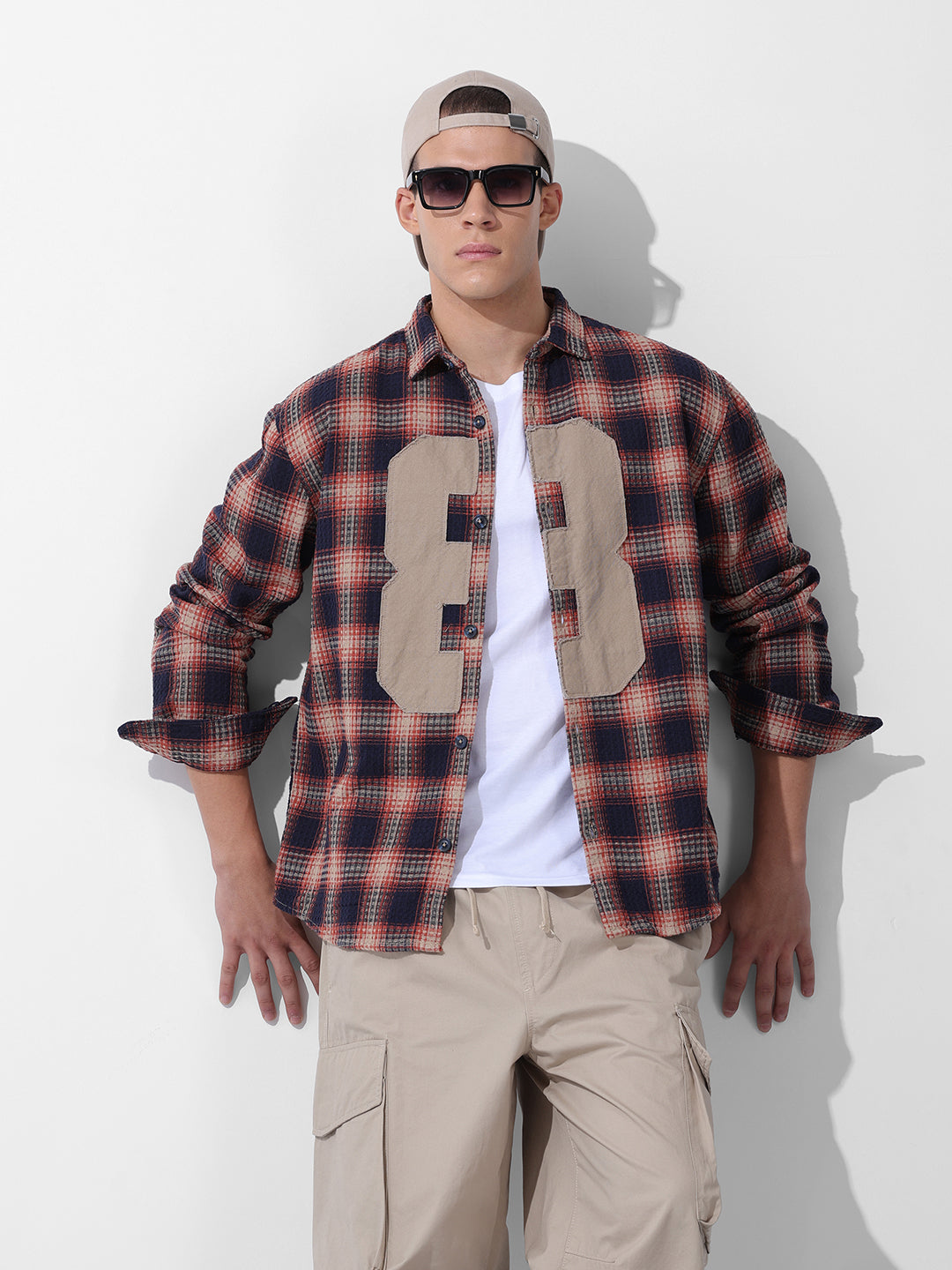 Men's Navy Blue Relaxed Fit Checked Resort Wear Shirt