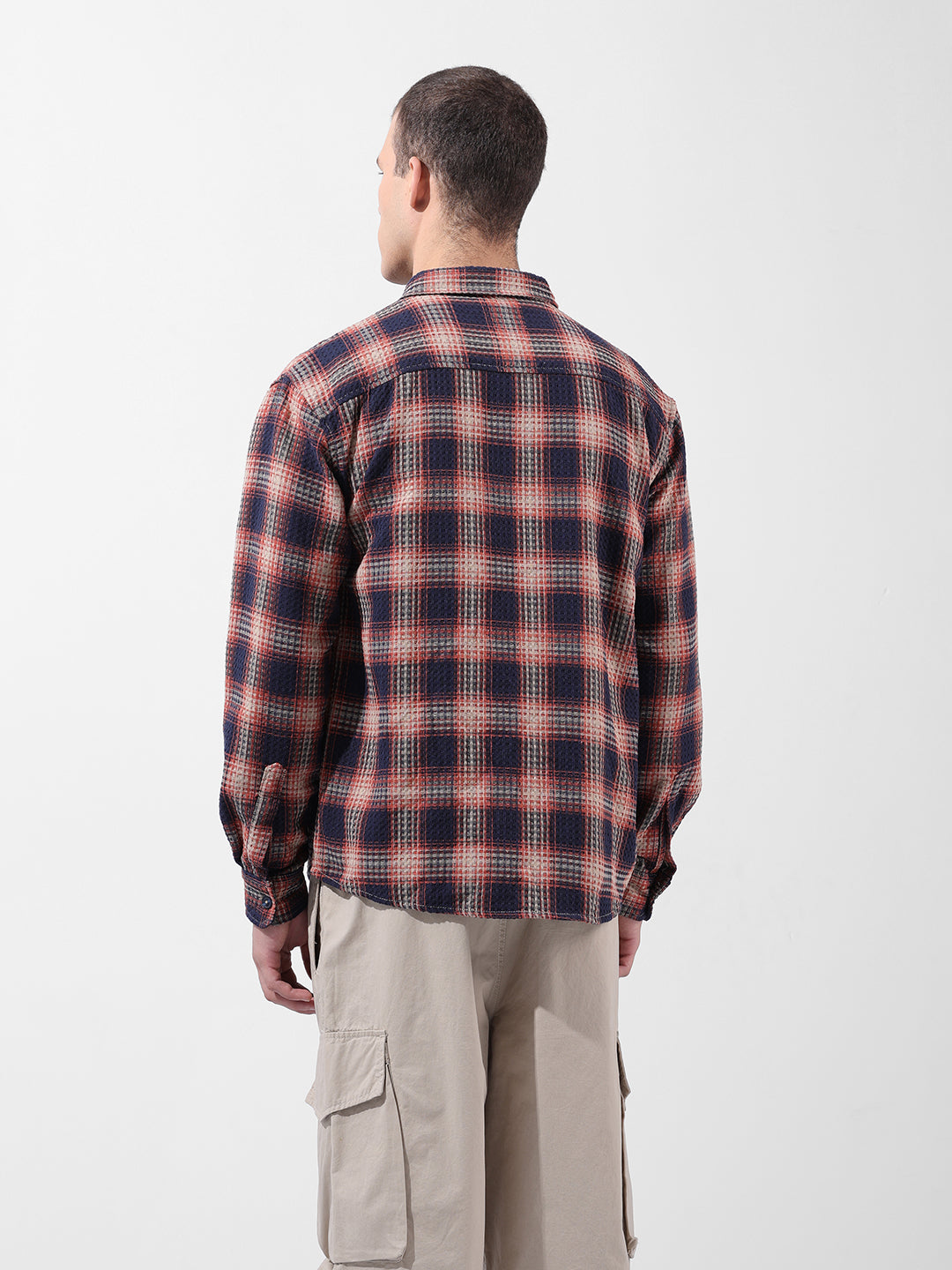 Men's Navy Blue Relaxed Fit Checked Resort Wear Shirt