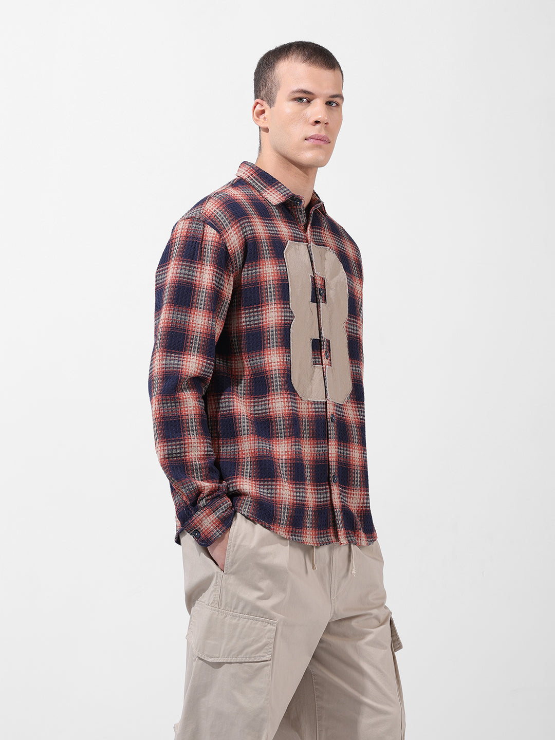 Men's Navy Blue Relaxed Fit Checked Resort Wear Shirt