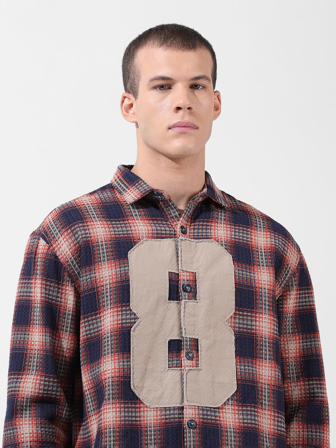 Men's Navy Blue Relaxed Fit Checked Resort Wear Shirt