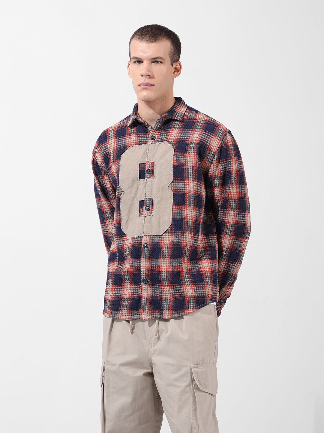 Men's Navy Blue Relaxed Fit Checked Resort Wear Shirt