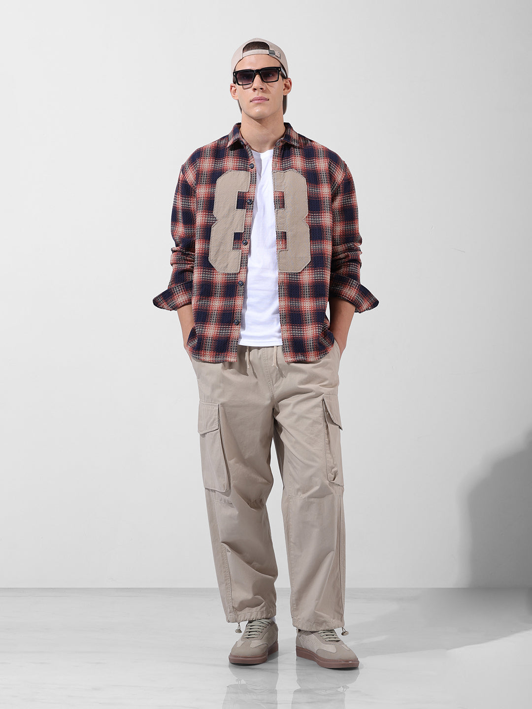 Men's Navy Blue Relaxed Fit Checked Resort Wear Shirt