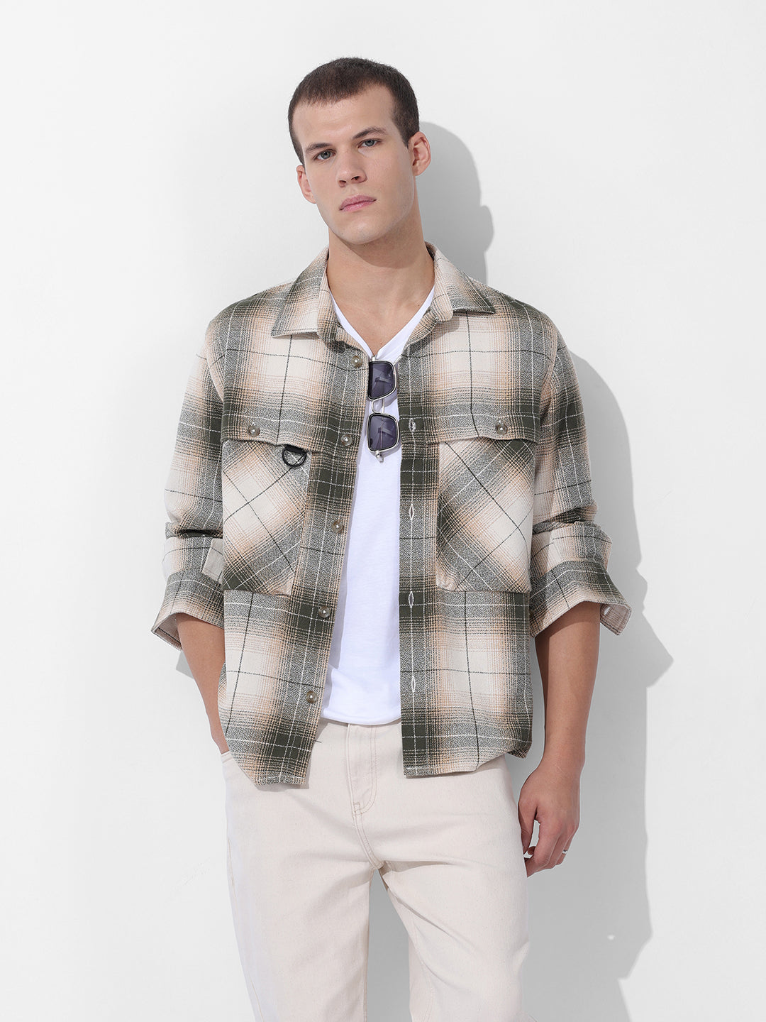 Men's Green Regular Fit Checked Casual Shirt
