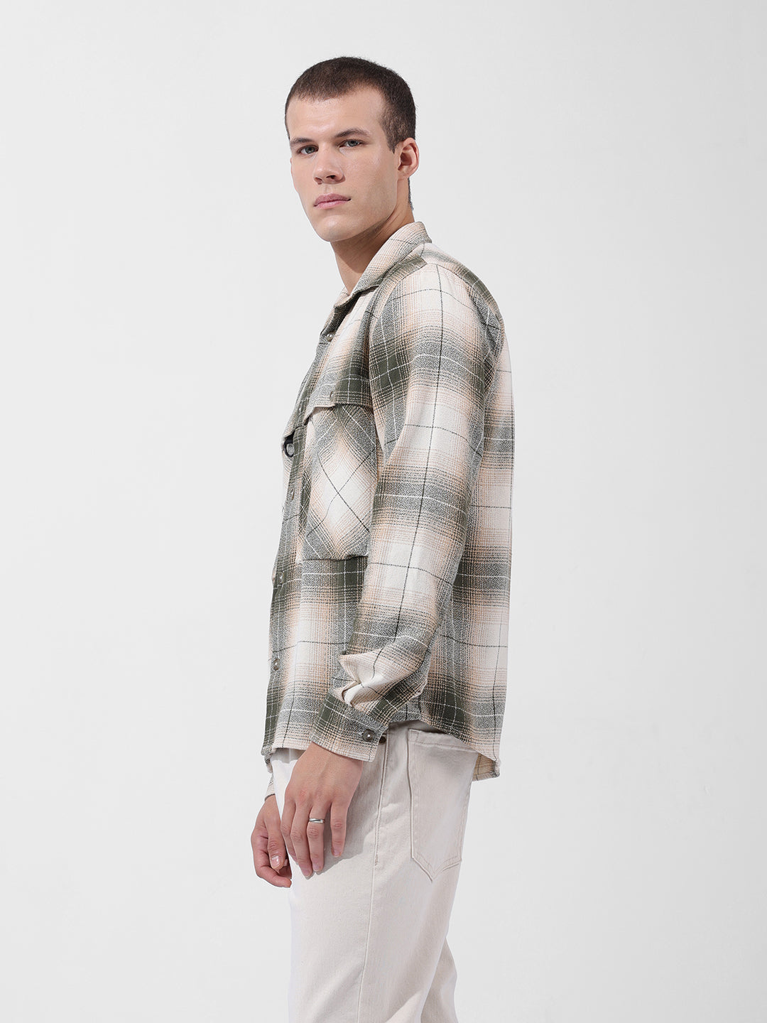 Men's Green Regular Fit Checked Casual Shirt