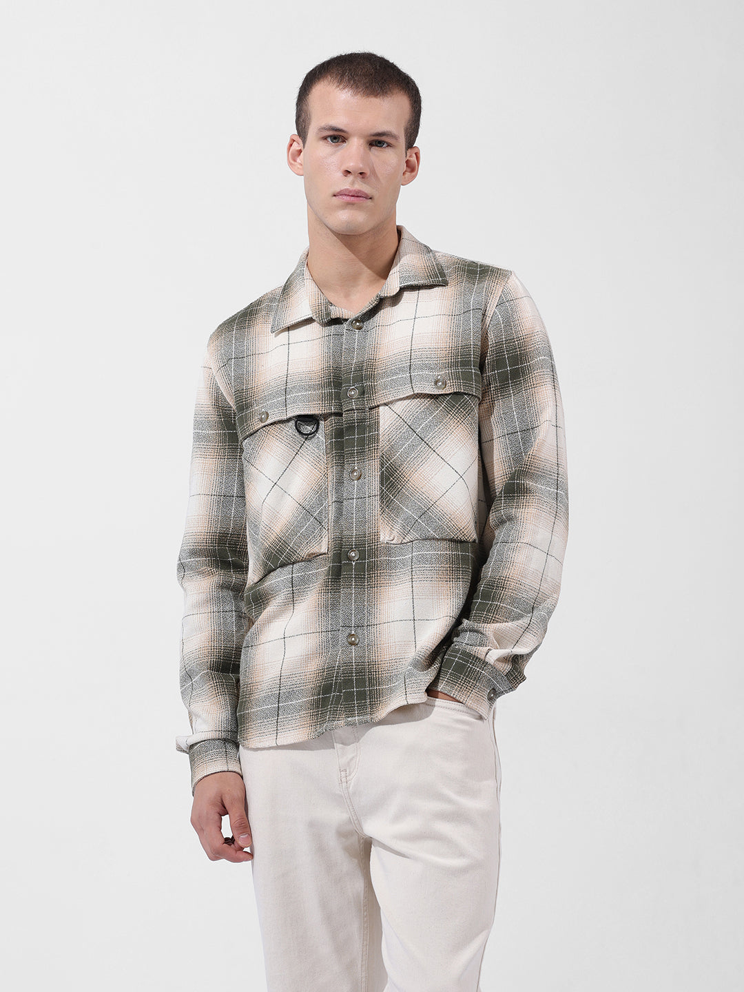 Men's Green Regular Fit Checked Casual Shirt