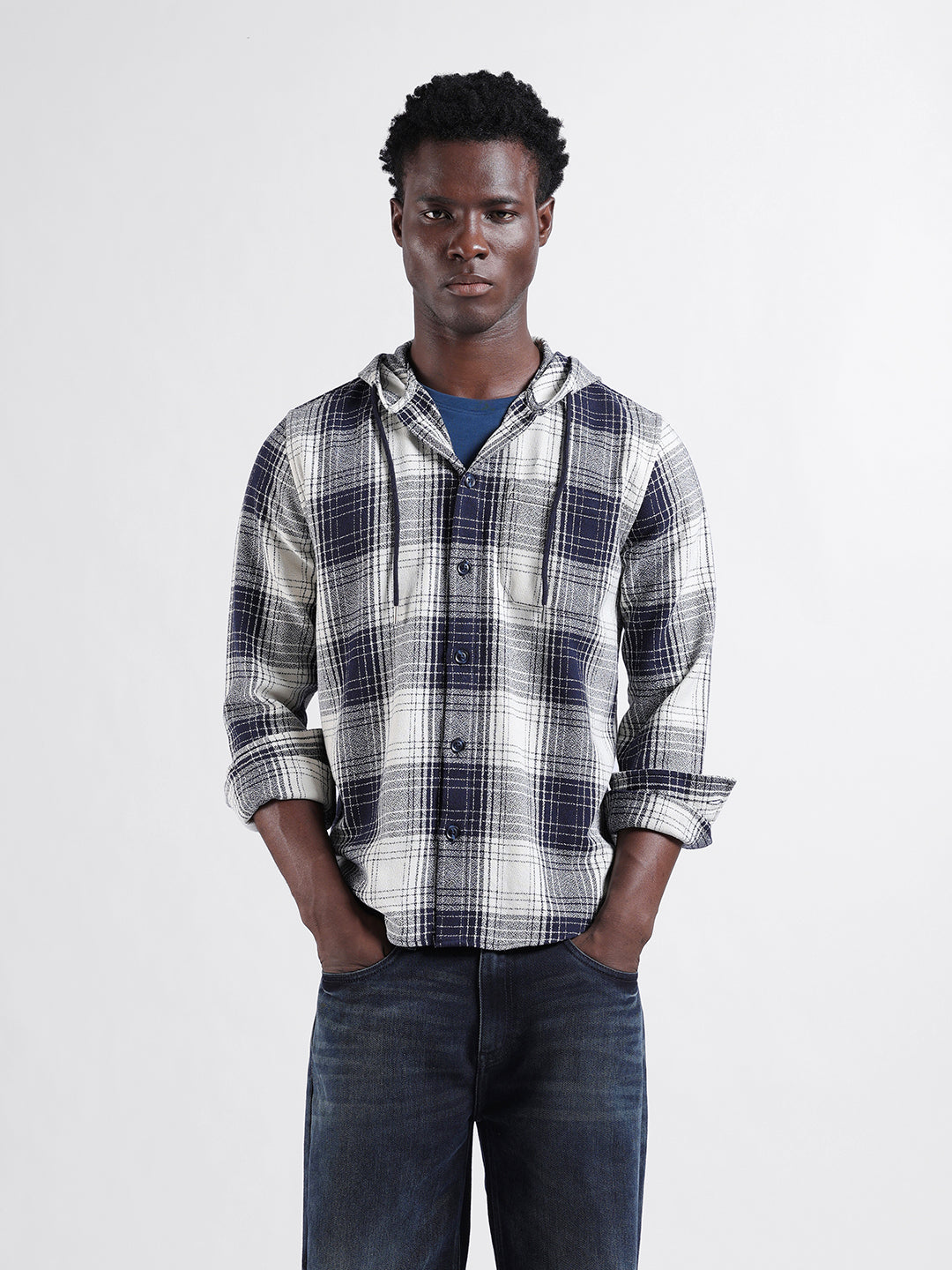 Men's Blue Regular Fit Checked Casual Shirt