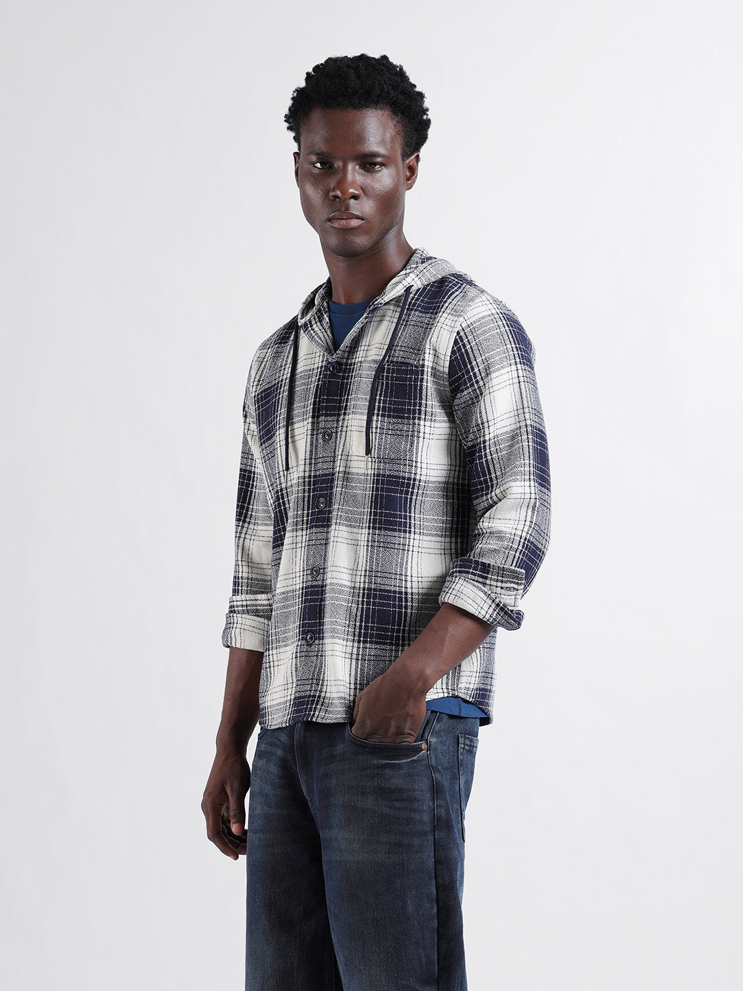 Men's Blue Regular Fit Checked Casual Shirt