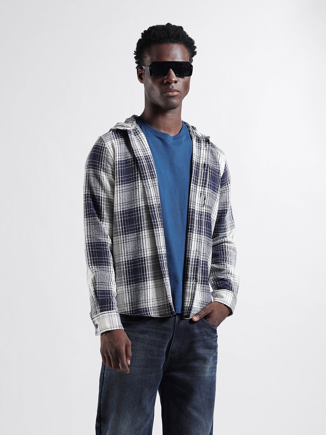 Men's Blue Regular Fit Checked Casual Shirt