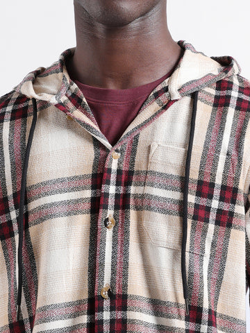 Men's Beige Regular Fit Checked Casual Shirt